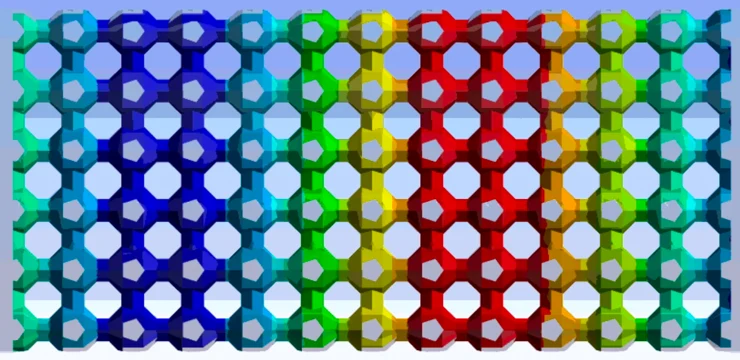 Simulated acoustic pressure field inside a periodic lattice at 4620 hertz